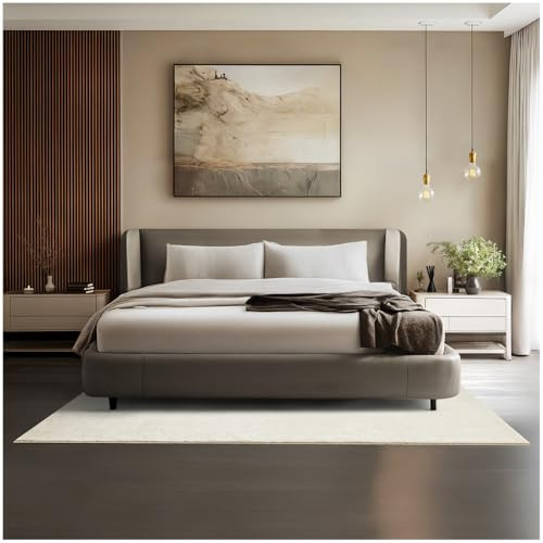 tectake® Flauschiger Kurzflor Teppich, waschbar, für Wohnzimmer, Badezimmerteppich, Küchenteppich, Teppich Flur, Home Deko, rutschfest, allergikerfreundlich, Creme, 140 x 200 cm