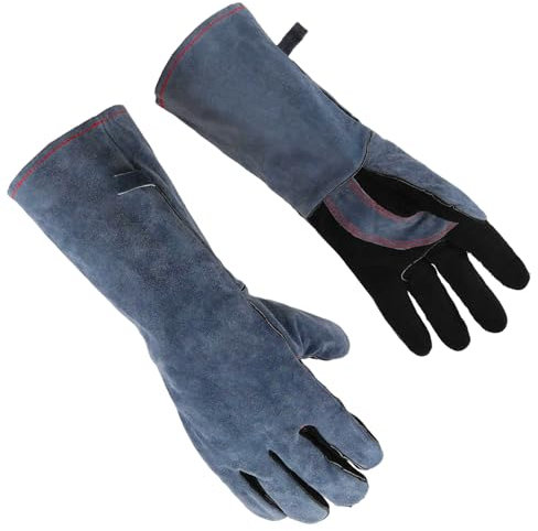 Sahunfri Leather BBQ Gloves, 932°F 500℃ Heat Resistant Gloves with Kevlar Stitching for Women Men Barbecue, Welding, Oven, Stove, 40CM/16IN