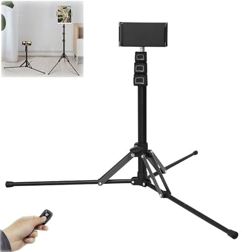 TRUNXUCL Trepied Tablette, Support Tablette sur Pied, Support Liseuse avec Tourne-Page à Distance, Porte Tablette Téléphone, Hauteur et Inclinaison Réglables