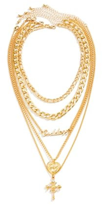 CYWQ Chunky Gold Necklace for Women Link Chain Choker Necklaces Layered Necklaces Paperclip Chain Cross Heart Pendant Necklace (Gold)