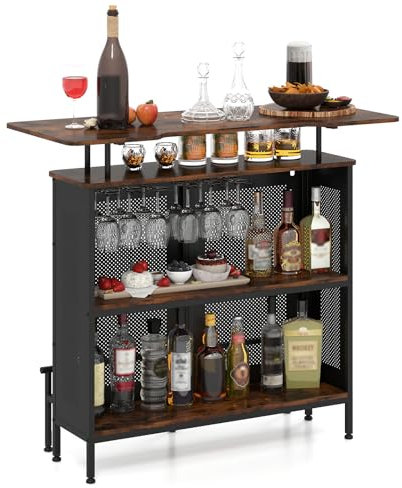 KOMFOTTEU Bartisch mit 2 Fächern & Fußstütze, Esstisch 120 x 50 x 106,5 cm, Küchentheke mit großem Stauraum & Verstellbarer Fußstütze, Hausbar Tresentisch (Rechteckig 2.0)