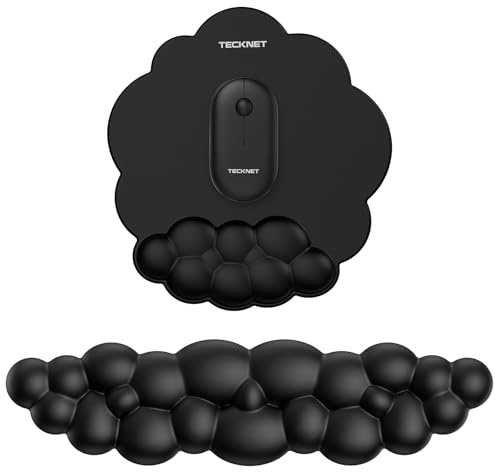 TECKNET Cloud Wrist Rest, Keyboard and Mouse Wrist Support Set (Black) | Cloud-Shape Memory Foam, Waterproof PU Leather, Non-Slip Base, Ergonomic Comfort for Work, Typing & Gaming