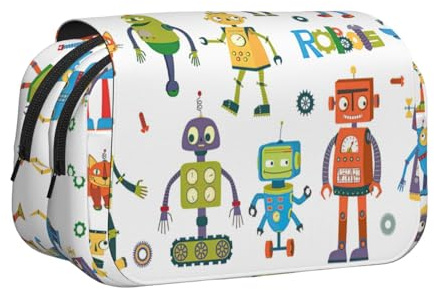 Yyoretp Federmäppchen mit großem Fassungsvermögen, niedliches Cartoon-Roboter-Design, Organizer, Make-up, Büro, multifunktionale Aufbewahrungstasche