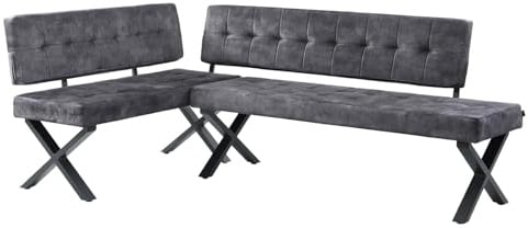B&D home Eckbank EKA L-Kombi 100×120 cm – modulare Esszimmerbank mit Lehne, beidseitig montierbar (Links/rechts), Kufen-Metallgestell, pflegeleichter Bezug in Anthrazit