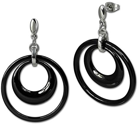 Amello Damen-Ohrhänger Edelstahl Keramik Doppel schwarz ESOX05S