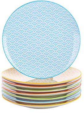 vancasso, série NATSUKI, Assiette Plate Porcelaine, Assiette à Dîner Dessert, Service de Table 8 Pièces, Style Japonais, 21cm