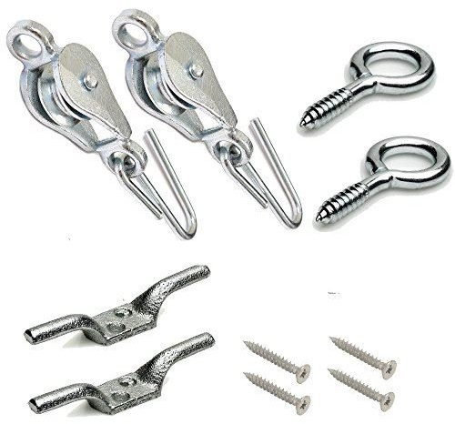 Fort Fasteners Washing Line Pulley Kits with Screw Eyes and Cleat Hooks