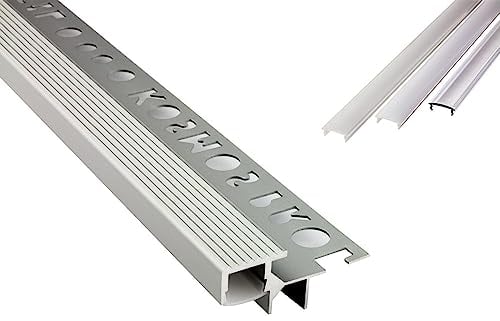 T-40 LED Alu Fliesenprofil Treppenprofil Stufen 10mm silber + Abdeckung 2m opal