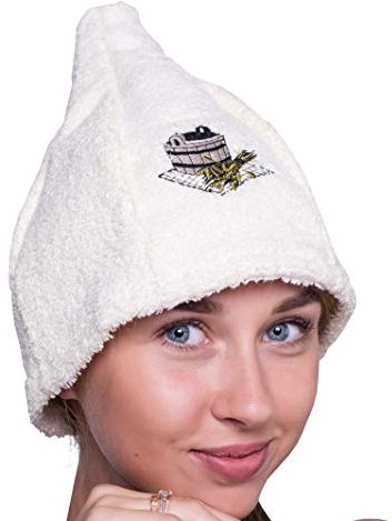 Ger3as Sombrero de Sauna 100% Algodón con Bordados para Hombres y Mujeres, Gorro Wellness (Blanca)