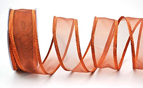 finemark Dekoband Vancouver 20 m x 40 mm Kupfer mit Draht transparent glänzend metallic Geschenkband Schleifenband Weihnachtsband