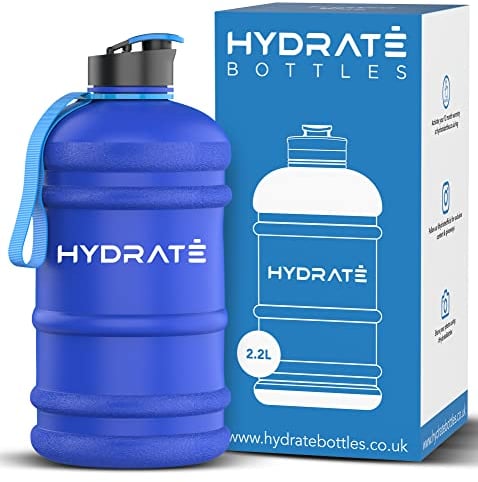 HYDRATE XL Jug gourde sport de 2,2 litres bouteille d eau sans BPA bouchon rabattable gourde idéal pour la gym (Frosted Bleu)