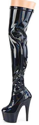 Pleaser Damen ADORE-3000HWR Plateau High Heels Overknee Stiefel Stretch Lack Schwarz 39 EU