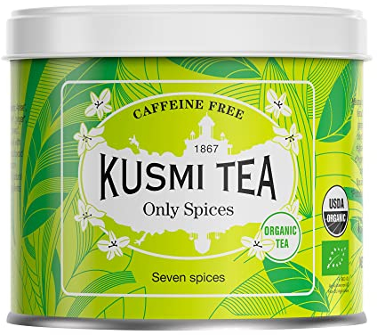 Kusmi Tea - Only Spices - Teemischung aus 100% Bio Gewürzen Zimt, Anis, Ingwer, Lakritz, Fenchel - Koffeinfreier Kräutertee - Gewürztee - Loser Tee - 100 g Metalldose - Menge für etwa 50 Tassen