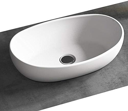 BERNSTEIN Aufsatzwaschbecken 50x32x14 cm aus hochwertigem Mineralguss – Weiß matt, Oval, porenfreie Oberfläche, DIN-Anschluss, ohne Überlauf – Idealer Waschtisch, Möbelwaschbecken, Handwaschbecken