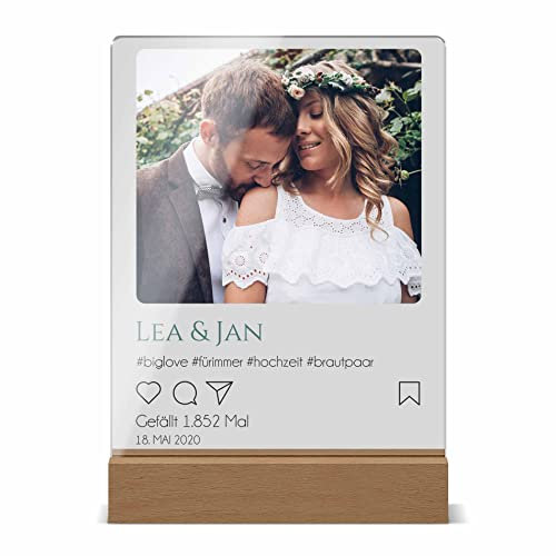 Beleuchtete Fotolampe im Instagram Design | mit Bild, eigenen Hashtags, Titel & Likes | weiße LED Beleuchtung (dimmbar) | perfekte Geschenkidee