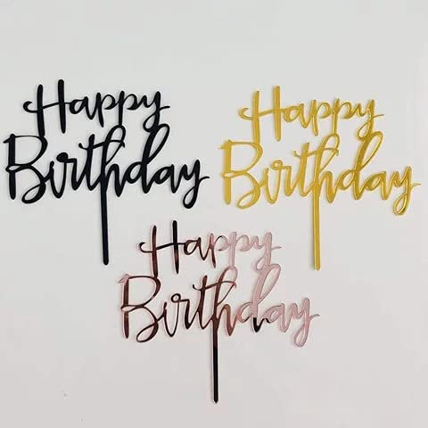 Happy Birthday Cake Topper Acrylic Toppers Elegant Decoration UK 3LD1 (GOLD)