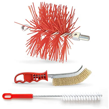 BARETTO Kit de Nettoyage de Cheminée - Set Complet d'Accessoires de Cheminée, Comprend 1 Brosse en Nylon de 80 mm, 1 Brosse Multi-usages, 1 Brosse Manuelle