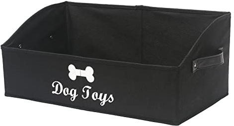 Geyecete - Große Aufbewahrungsbox für Hundespielzeug,Faltbare Trapezförmige Aufbewahrungskorb mit Griff,MDF Aufbewahrungsbox für hundespielzeug und Hundekleidung-Schwarz