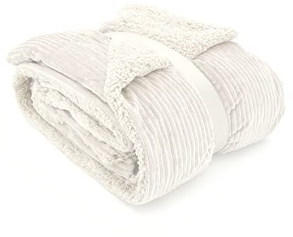 heimtexland super Dicke Cord Kuscheldecke mit flauschigem Sherpa Fell Wohndecke 200x150 Decke elegant Kuschelweich Geschenkidee WeihnachtenTyp767 Creme