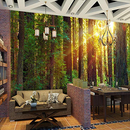 Papier peint 3D pour chambre à coucher - Motif bois sous le soleil - Photographie murale 3D Fresco