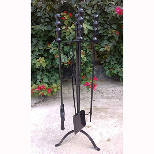 liushop Kaminwerkzeuge 5 Stück Kamin Werkzeuge Set Schmiedeeisen FireSet Feuerstelle Kamin Pit Poker Holzofen Log Tongs Halter Kit Werkzeuge Sets mit Griffen Moderne Kaminbesteck Set