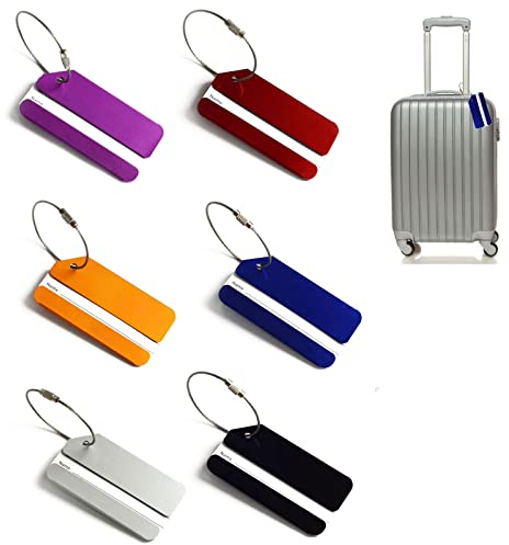 Kofferanhänger aus Aluminium, Gepäckanhänger mit Adressanhänger, Wasserdichte PVC-Karte, Edelstahl-Lanyard, robust und langlebig, Reisetaschen und Koffer, 6 Farben