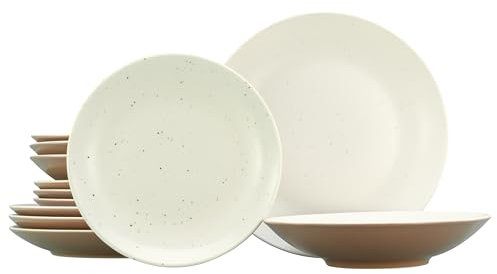 CreaTable, 33072, Serie SAND DUNES, 12-teiliges Geschirrset, Teller Set aus Steinzeug, spülmaschinen- und mikrowellengeeignet, Qualitätsproduktion