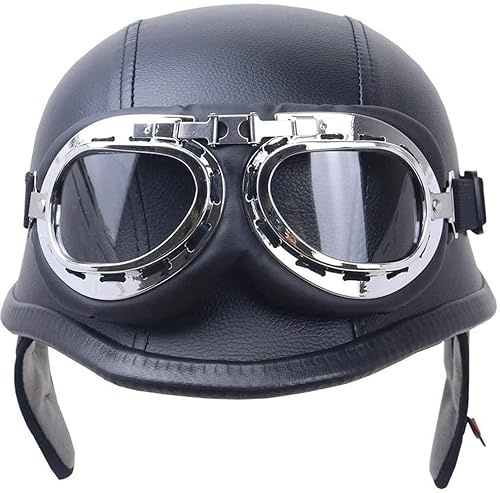 STTTBD Motorradhelm Halbschale Stahlhelm Oldtimer Helm Oldtimer Helm + Brille im Wehrmacht Style A,XXL