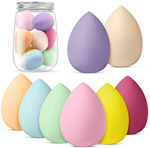 AUAUY 8 PCS Make up Schwamm Set, Foundation Blending Beauty Sponge, Beauty Makeup Schwämme Blender für Flüssigkeit Foundation Puder Sonnenschutz und Creme mit 1 Schwammhalter(Tropfenform)