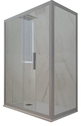 Cabine parois de douche angulaire coulissante 80x110 cm H 200 en PVC Gris argent Verre Transparent mod. Deco Duo