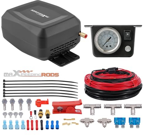maXpeedingrods On Board Air Compressor System Universal Air Spring Compressor Kit with Gauge Air Line T Fittings for Trucks Vans