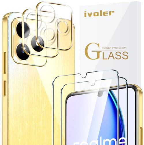 ivoler 2 Piezas Cristal Vidrio Templado Protector de Pantalla para Realme C53 / C51 / Realme Note 50, con 2 Piezas Protector de Lente de Cámara, 9H Dureza, Antiarañazos, Sin Burbujas