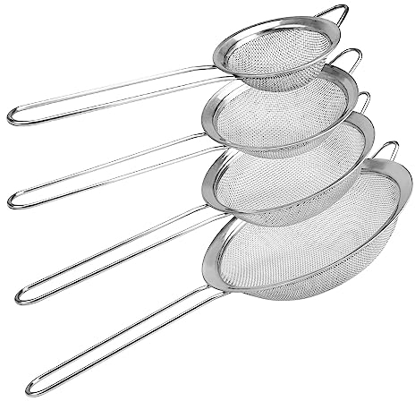 Colador de Cocina, WJUAN 4 Tamaños 7/10/12/16 cm Coladores Acero Inoxidable, Colador de Malla Fina con Manija, Adecuado Para Escurrir o Colar, Enjuagar, Freír