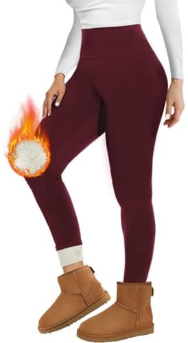 Missluck Thermo Leggings Damen Gefüttert Thermoleggings Verdickte Plüsch Thermohose Fleece Leggins Warme im Winter,Weinrot,M