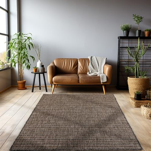 HomebyHome Outdoor Teppich Wetterfest 240x340 cm Sisal Optik Braun Meliert Design Rechteckig - Balkon Teppich Wasserfest Küchenteppich Außenbereich Teppich für Terrasse Garten Balkon