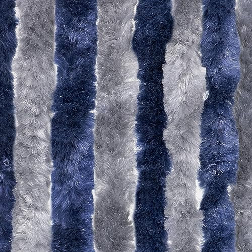 Moritz Rideau de porte en chenille - 90 x 220 cm - Bleu et gris - Protection contre les insectes - Pour camping caravane, Bleu/Gris