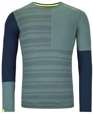 ORTOVOX 185 Rock'n'Wool Long Sleeve M - Vielseitiges, bequemes Longsleeve aus feiner Merinowolle für Wintertouren - GRÜN - Herren - XXL