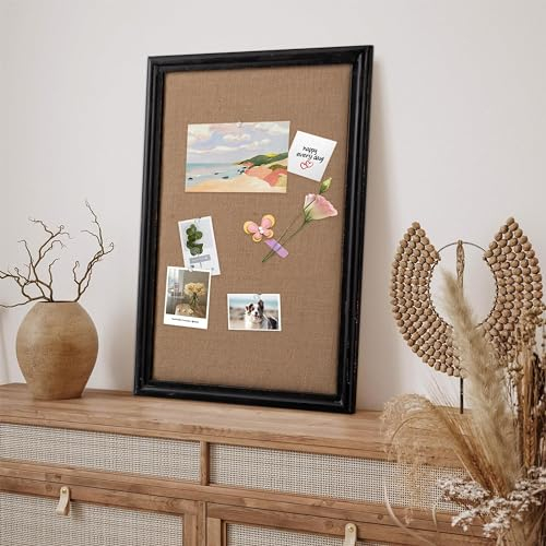 SOFE Große Pinnwände aus Leinen für Wände, 91,4 x 61 cm, schwarzer gerahmter Stoff, Pinnwand, Wandmontage, Bildanzeige, Sichttafel für Zuhause, Küche, Büro, Wohnzimmer, Weihnachtsdekoration, Memoboard