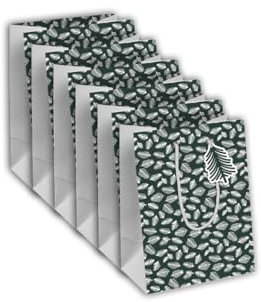 Eurowrap X-30927-3Cpack - Packung 6 Geschenktasche - Tüte Excellia, Format Medium (21,5x10,2x25,3 cm), robust und wiederverwendbar, Kiefer Blätter Weiß Grün, 6 Stück