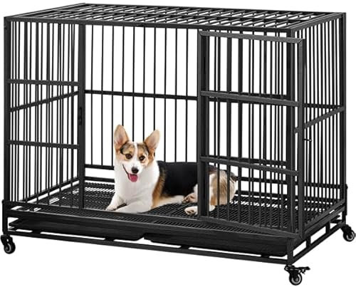 Yaheetech Gabbia per Cani Kennel in Metallo 106 x 68 x 85 cm Grande Medio Cuccioli Pieghevole con Due Vassoi Rimovibili e Ruote Doppia Porta Tetto Apribile Nero