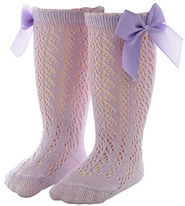 Baby, ragazza, calze al ginocchio, 1 pacchetto, fiocco, calze lunghe, calze arricciate, calze scolastiche leggings maschio calzini 31 34, Lilla, S Infant
