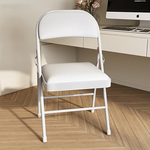 BURLOE Klappstuhl, Klappstühle Mit Gepolstertem Kissen Und Rückenlehne, Klappstuhl Küche Für Zuhause Und Büro Veranstaltungen Im Innen-Und Außenbereich,Weiß