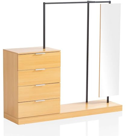 FineBuy Garderobe Eiche-Dekor 145x138x40,5 cm Flurgarderobe Modern, Kompaktgarderobe für Schuhe, Jacken, Schals und Mützen, Kleiderständer Flur mit Kommode, Kleiderstange und Spiegel