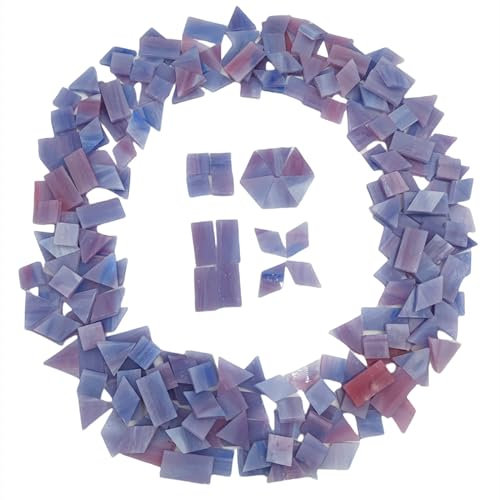Buntglas-Mosaikfliesen, 200 g, 230 Stück, quadratisch, dreieckig, rautenförmig, rechteckige Form, Glasstücke für Mosaikherstellungsprojekte (lila)