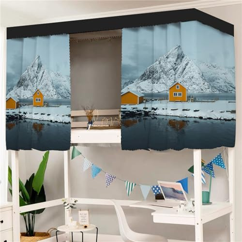 Treer Bettvorhang Hochbett Etagenbett Blackout Vorhänge Staubdicht Betthimmel Hochbett Kinder Bettzelt Schlafsaal Bettvorhänge Schlafzimmer Studentenwohnheim (Verschneiter Berg,1.2x2M)