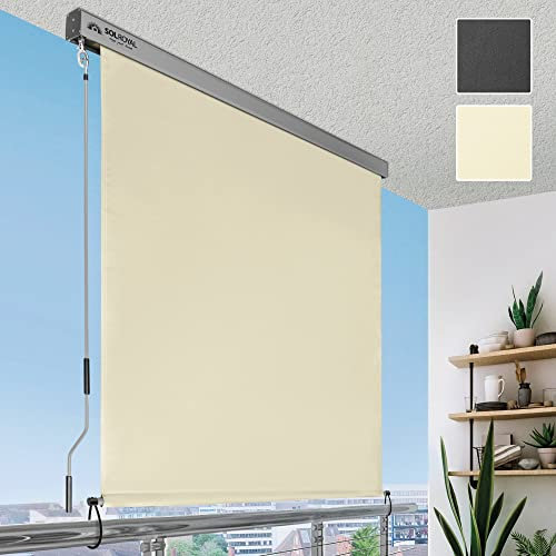 Sol Royal Toldo Vertical Enrollable Exterior MS5 180x250 cm Beige - Estor Vertical para Balcones y terrazas - Robusto, Enrollable a Mano con manivela, translúcido e Impermeable