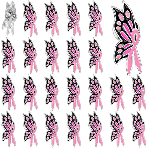 SEPGLITTER Pink Ribbon Pin, 24 Stück Rosa Bandnadeln, Brustkrebs Geschenk, Band Emaille Brosche Ribbon Pins, Brustkrebs Bewusstseins für Frauen und Mädchen