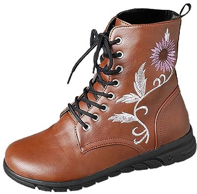 DKLOVIFU Winterboots Damen Stiefeletten Weite Stiefeletten Boots Gefüttert Winter Stiefel Schnürstiefel 658