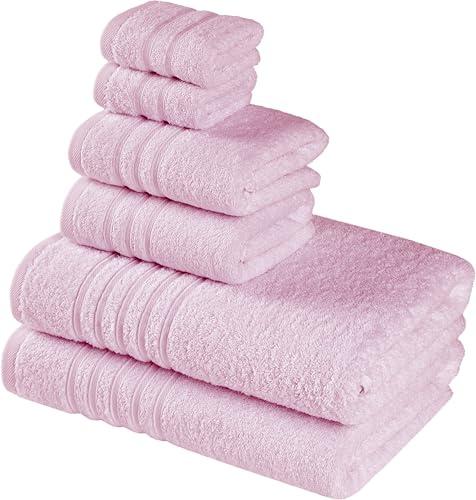 Luscinia 550 g/m² | 100% Baumwolle Frottiertücher | 6er Set | 2 Badetücher (140x70 cm), 2 Handtücher (40x70 cm), 2 Gästetücher (30x30 cm) | Oeko-TEX® 100 | Aufhängeschlaufe (Rose)