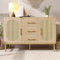 ModernLuxe Rattan Sideboard Storage Cabinet with 2 Doors and 3 Drawers, Living Room Cabinets with Metal Handles, Adjustable Shelves, Anti-Tip, Wood Grain Veneer Chest of Drawers, Oak, 120x40x74cm